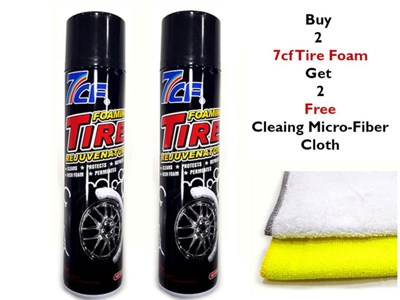 7CF 2Pcs Extra Large Tyre Foaming Cleaner + Free 2 Microfiber Cloths for sale in Karachi Image-1