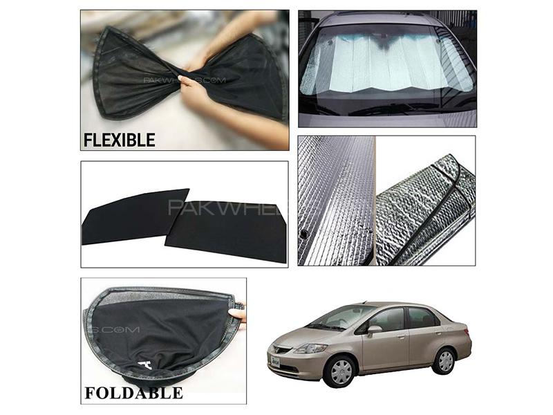 Honda City 2003-2008 Foldable Shades And Front Silver Shade - Bundle Pack  Image-1