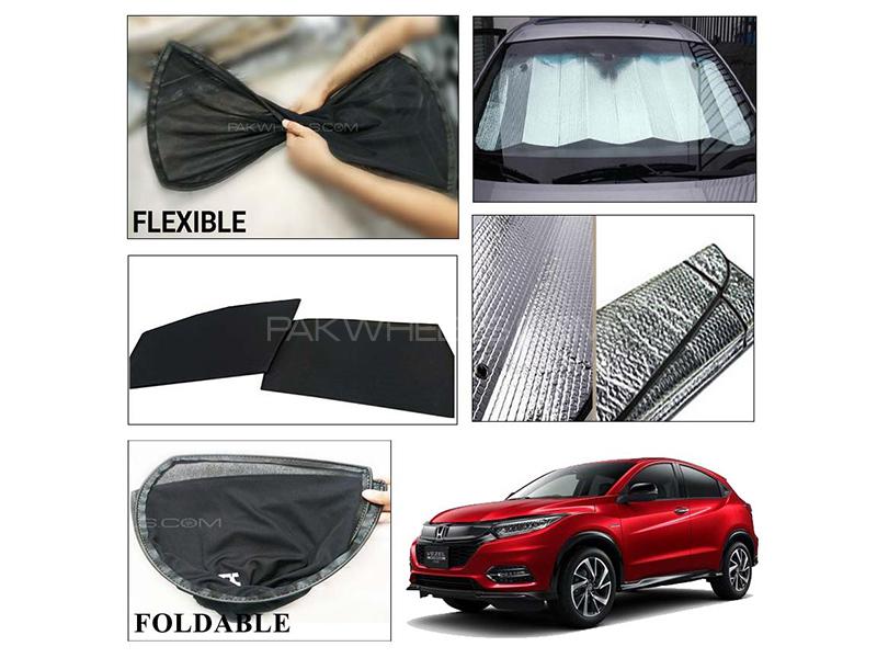 Honda Vezel 2013-2021 Foldable Shades And Front Silver Shade - Bundle Pack 