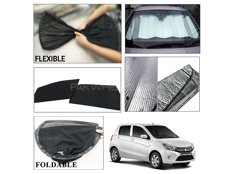 Suzuki Cultus 2017-2021 Foldable Shades And Front Silver Shade - Bundle Pack  Image-1