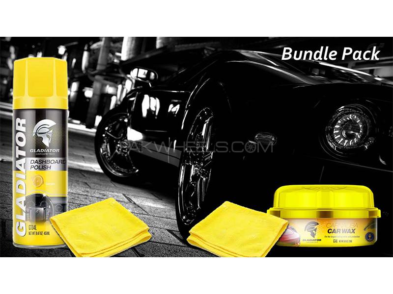 Gladiator Dashboard Polish (Lemon) And Carnauba Car Wax With 2 Microfiber Cloths - Bundle Pack Image-1