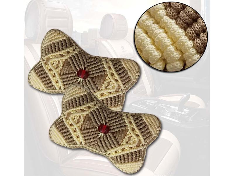 Universal Turkish Style Car Neck Rest Pillow Beige And Brown - 2Pcs Image-1