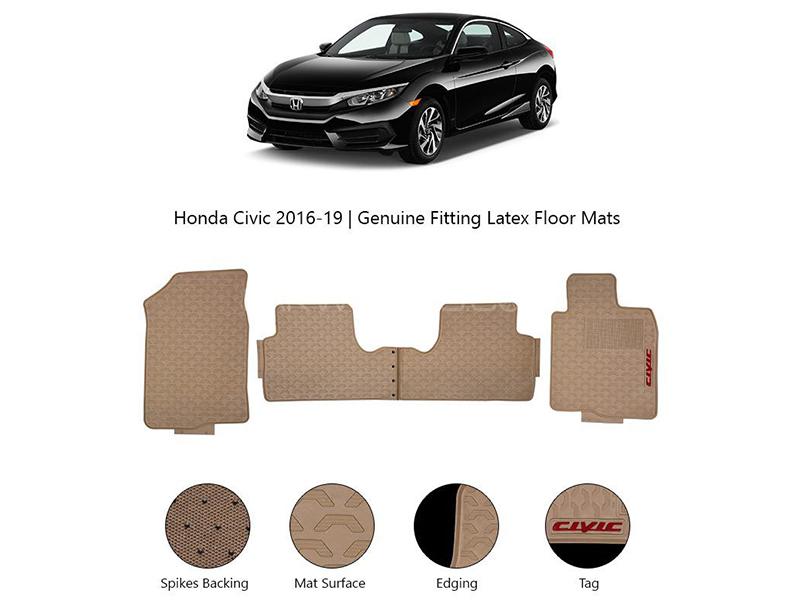 Diamond Latex Premium Beige Honda Civic 2016-2021 Floor Mats| Plastic | Water Proof | Rubber Mats Image-1
