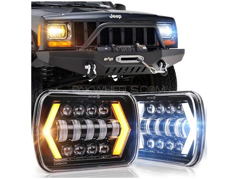 Jeep Rectangular SMD Headlight Set With DRL Image-1