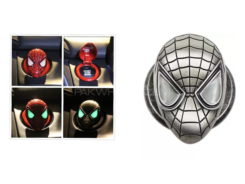 Car Push Start Button Cover Spiderman Silver Image-1