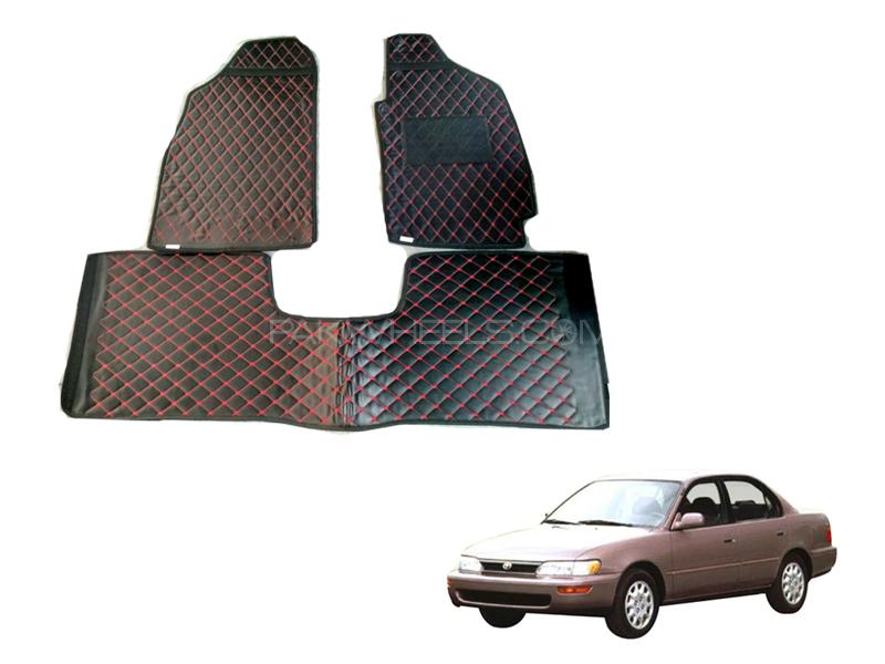 Toyota Corolla 7D Diamond Cut Floor Mats 1996-2001 Black Red Image-1