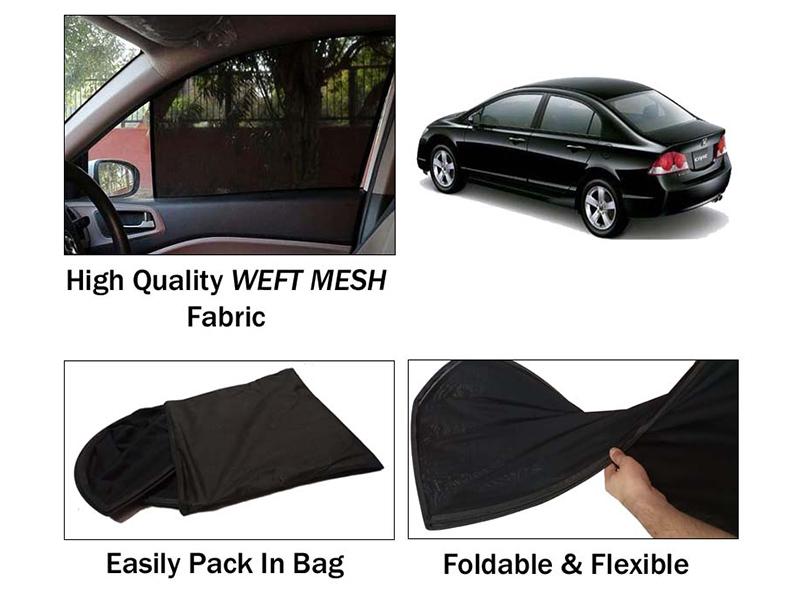 Honda Civic 2006-2012 Sun Shades | Heat Proof | Foldable | Mesh Fabric | 4 Pcs Set  Image-1