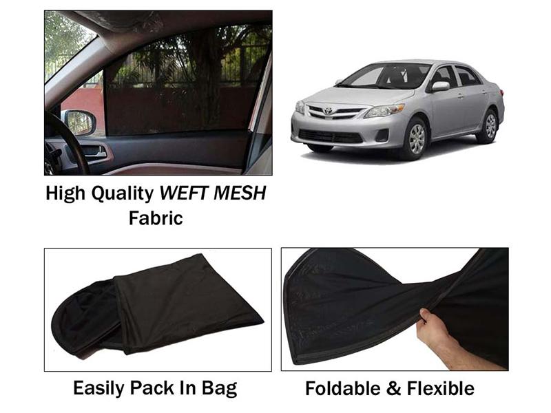 Toyota Corolla 2009-2014 Sun Shades | Heat Proof | Foldable | Mesh Fabric | 4 Pcs Set  Image-1