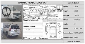 Toyota Prado TX L Package 2.7 2018 for Sale in Karachi