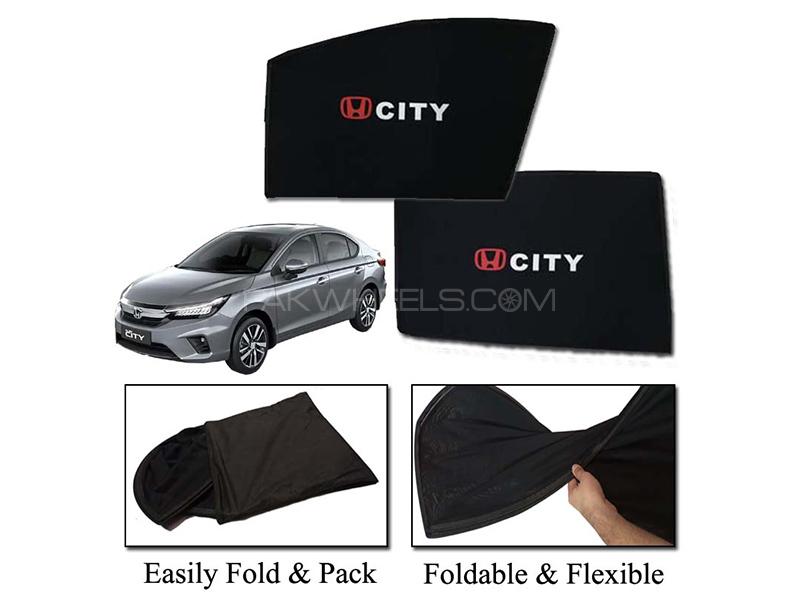 Honda City 2022-2023 Foldable Sun Shades With Logo | Mesh Fabric | Heat Proof | Dark Black  Image-1