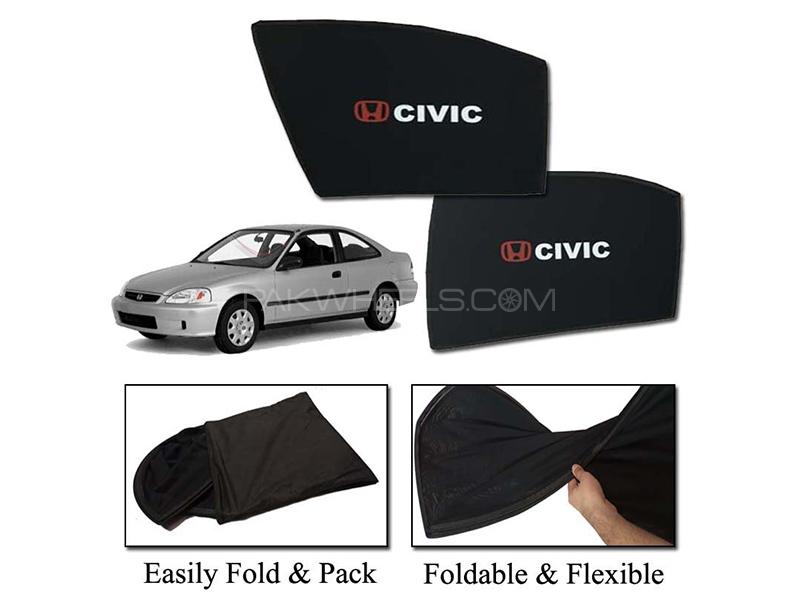 Honda Civic 1996-2001 Foldable Sun Shades With Logo | Mesh Fabric | Heat Proof | Dark Black  Image-1