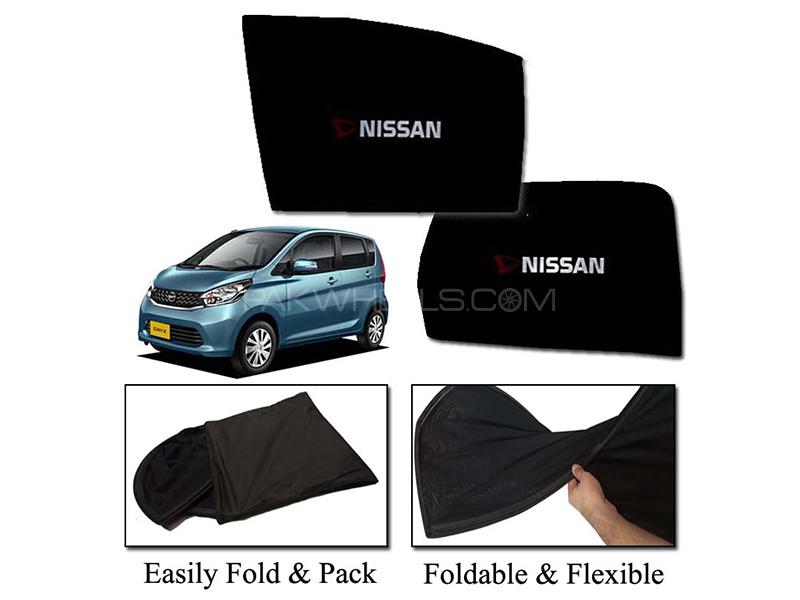 Nissan Dayz 2012-2017 Foldable Sun Shades With Logo | Mesh Fabric | Heat Proof | Dark Black  Image-1