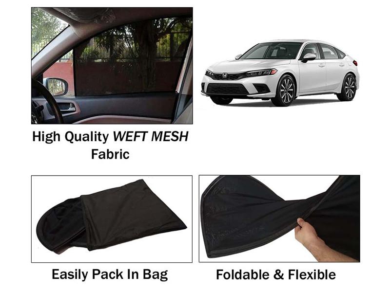Honda Civic 2022-2023 Sun Shades | Heat Proof | Foldable | Mesh Fabric | 4 Pcs Set Image-1