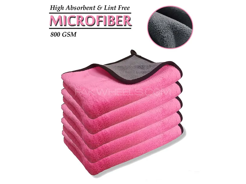 MicroFiber Towel High Absorbent 800 GSM | Pink And Grey - Pack Of 5  Image-1