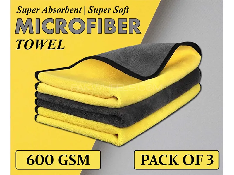 Micro Fiber Towel Laminated Double 600 GSM 30x30cm - Yellow Grey - Pack Of 3 Image-1