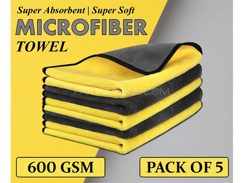 Micro Fiber Towel Laminated Double 600 GSM 30x30cm - Yellow Grey - Pack Of 5 Image-1