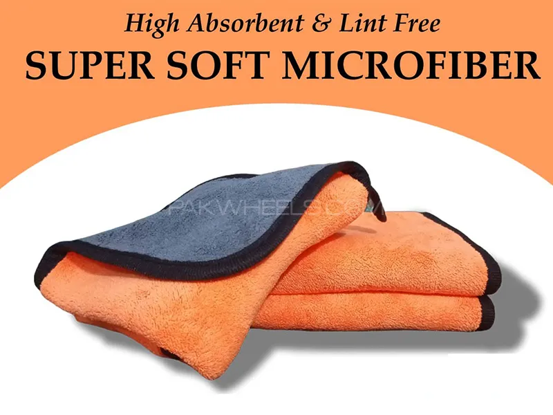 Microfiber Cloth Laminated Double Ply - Orange & Grey - Pack Of 3 Image-1