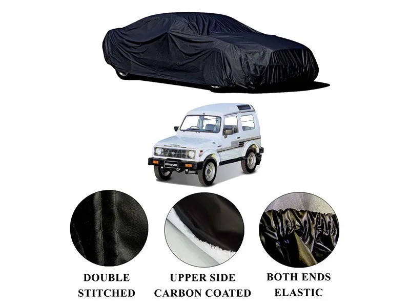 Suzuki Potohar 1985-2003 Polymer Carbon Coated Car Top Cover | Double Stitched | Water Proof Image-1