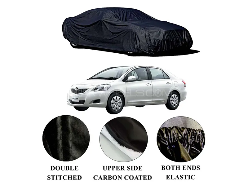 Toyota Belta 2005-2012 Polymer Carbon Coated Car Top Cover | Double Stitched | Water Proof Image-1