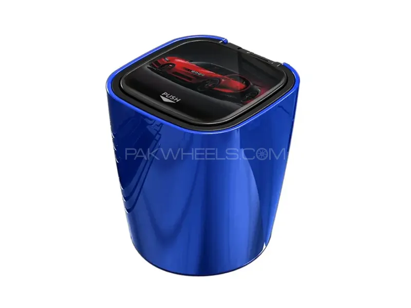 Car Multipurpose Ash Tray Stainless Steel Blue Light Ash Tray Box Image-1