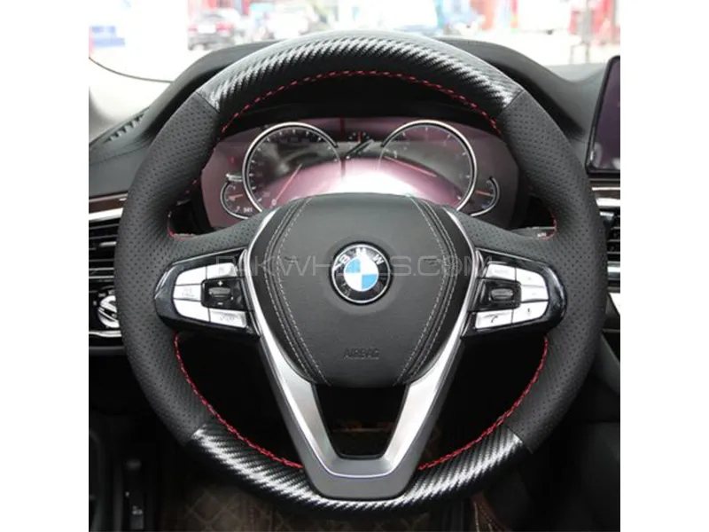 Universal Stitching Steering Wheel Cover Carbon Fiber Design Image-1