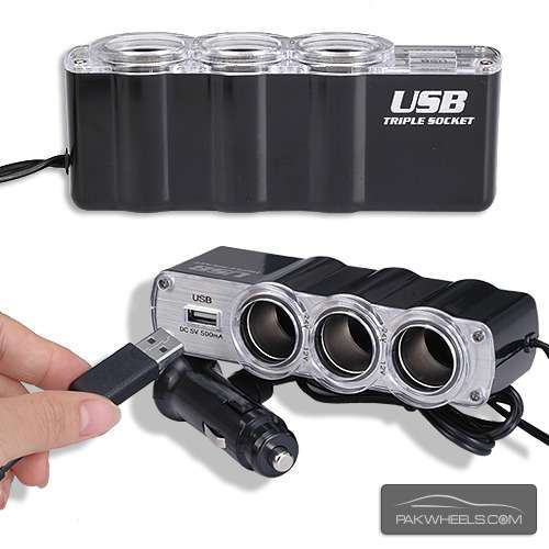 3 in 1 Car Socket With Port of USB Image-1