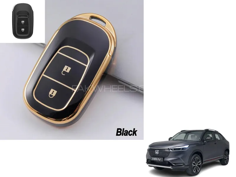 Honda HRV 2022-2023 TPU Key Cover Black and Gold Image-1