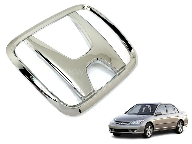 Honda Civic 2004-2006 Front Grill Logo | Fiber Plastic  | Silver Image-1
