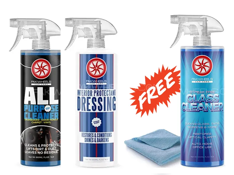 PakWheels All Purpose Cleaner APC Protectant Dressing Bundle 500ml With Free Towel And Glass Cleaner Image-1