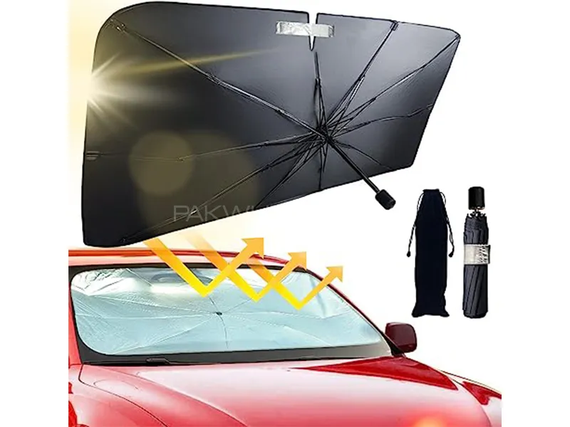 Universal Car Windshield Umbrella Sun Shade | Foldable | UV Reflection | Silver  Image-1