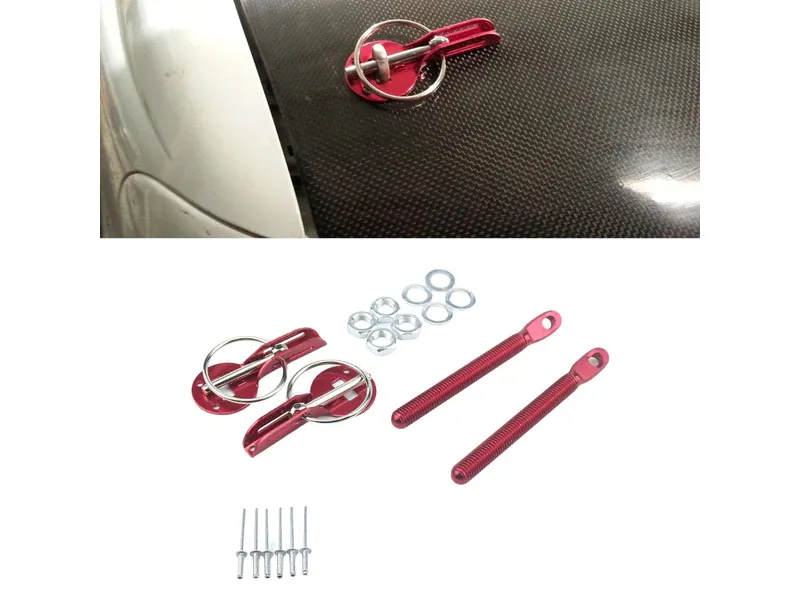 Bonnet Hood Pins High Quality Aluminium Red Image-1