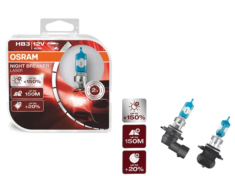 Osram Headlights Bulbs Night Breaker Laser Next Gen 150% - HB3 (9005) - Made In USA Image-1