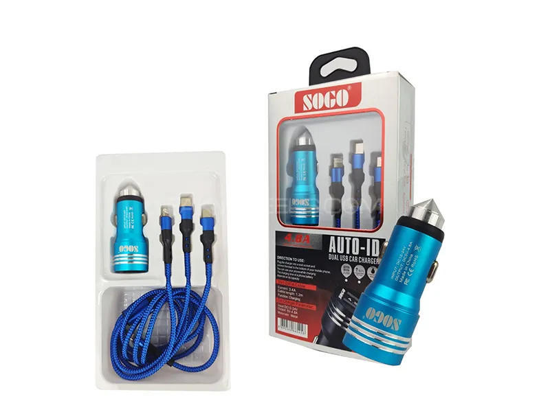 Sogo Car Fast Charger 3 in 1 - Blue  Image-1