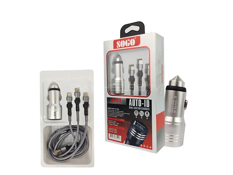 Sogo Car Fast Charger 3 in 1 - Silver 
