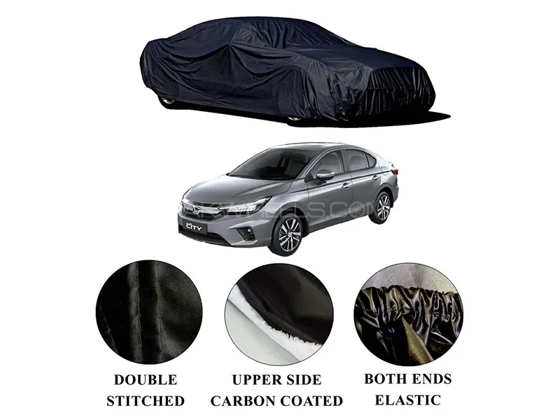 Honda City 2021-2023 Polymer Carbon Coated Car Top Cover | Double Stitched | Water Proof Image-1