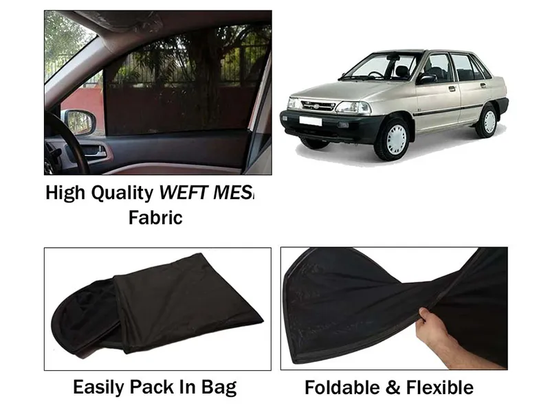 Kia Classic Sun Shades | Foldable | Heat Proof | Mesh Fabric | Dark Black | 4 Pcs Set Image-1