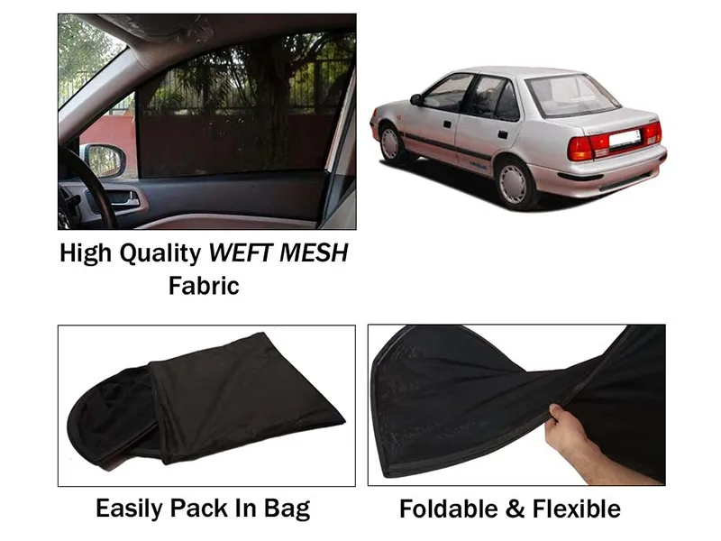 Suzuki Margalla Sun Shades | Foldable | Heat Proof | Mesh Fabric | Dark Black | 4 Pcs Set Image-1