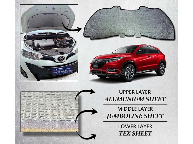 Honda Vezel Bonnet Insulation Namda | Silver Aluminium | Triple Layer Image-1