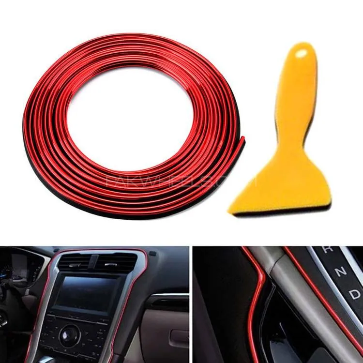 Car Interior Moulding Trim Strip | DIY Automobile Decoration Strip | 5M-16FT | Pack Of 1 | Red Image-1
