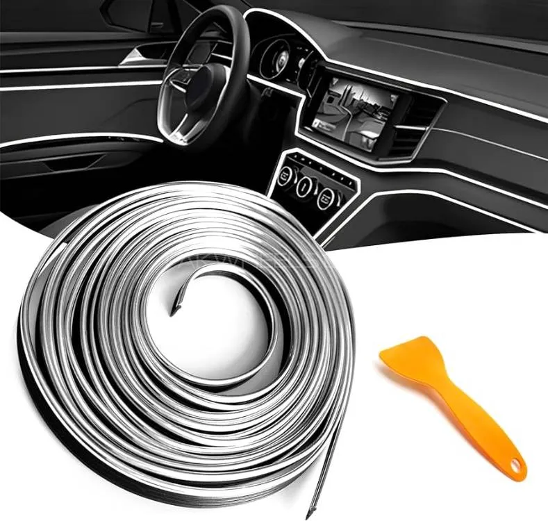 Car Interior Moulding Trim Strip | DIY Automobile Decoration Strip | 5M-16FT | Pack Of 1 | Silver Image-1