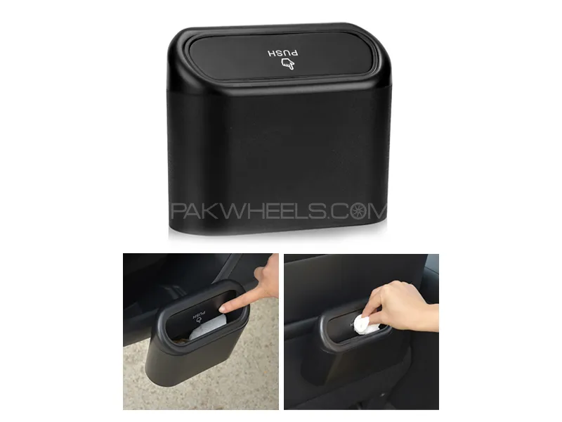 Car Hanging Trash Can Vehicle Dust Storage Box Black Image-1