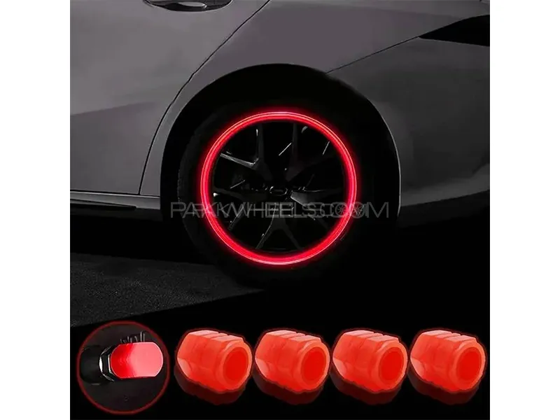 Universal Fluorescent Tire Valve Cap | Red | 4 Pcs Image-1