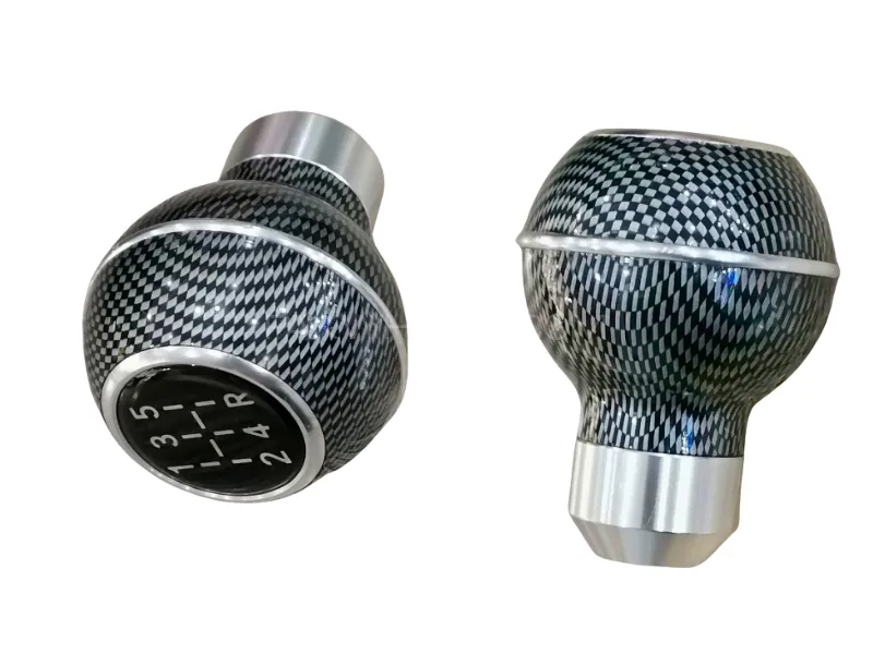 Round Shape Gear Knob in Carbon Metal Finish with Chrome for Manual Cars - 1PC