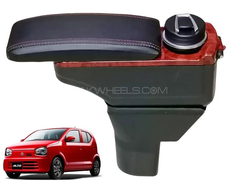 Suzuki Alto Center Arm Rest Console Storage Box Dual Cup Holder Fitting with Wooden Paneling  Image-1