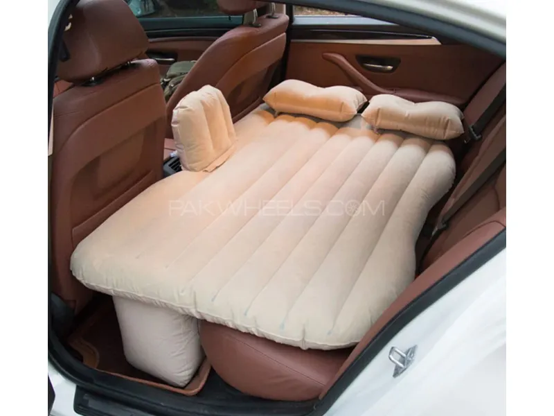 Universal Car Inflatable Bed With Side Take Air Mattress In Car Outdoor Camping Cushion (Beige) Image-1