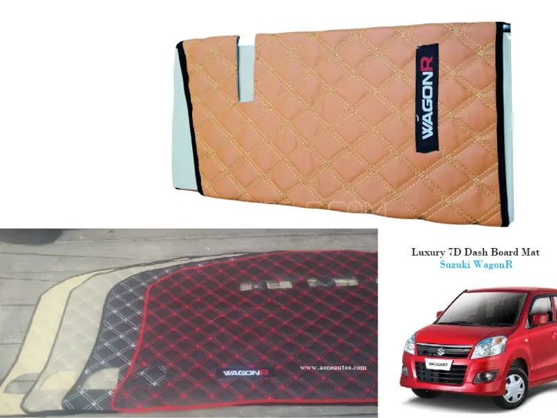 Suzuki WagonR 7D Vinyle Dashboard Mat in Mustured Color Cross Stiched - 1PC Image-1