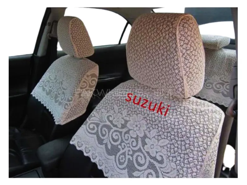 White Net Half Seat Covers For Suzuki with Embroidery Universal Fitting - 7PCS Set Image-1