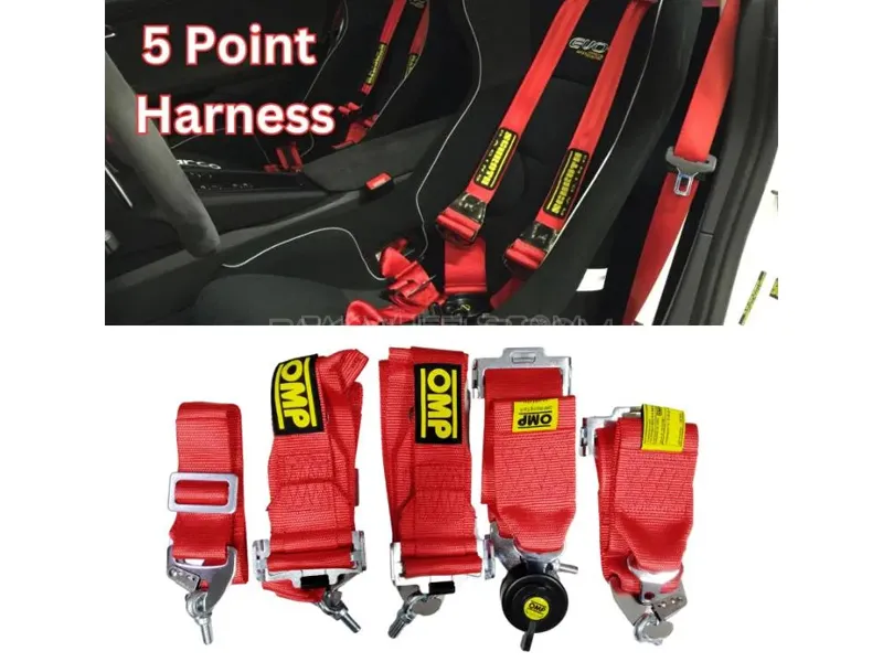 OMP 5 Point Racing Harness - Red Seat Belt (pair) Image-1