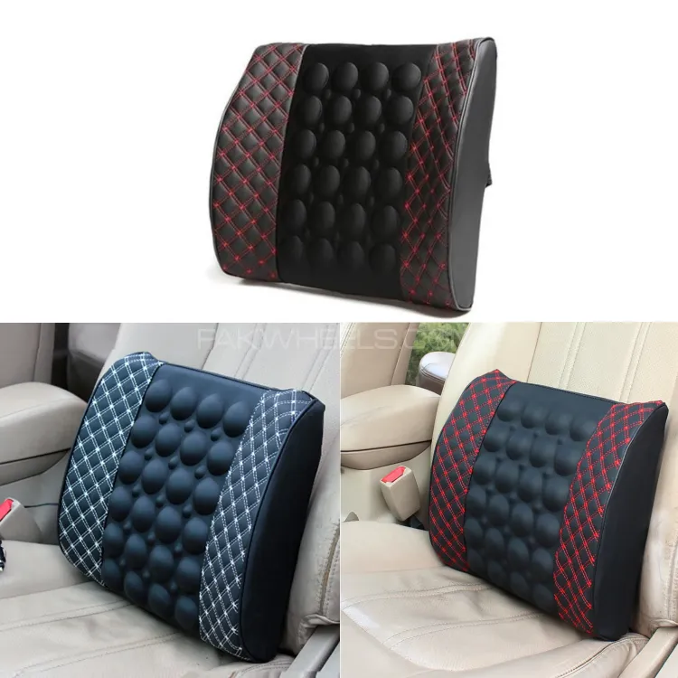 Car Lumber Support Cushion With Massage Embroidery Red Image-1