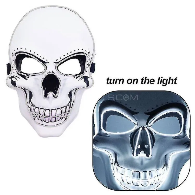 Universal Devil Head Neon Halloween Mask, Led Purge Mask 3 Lighting Modes For Costplay 1 Pc(White) Image-1